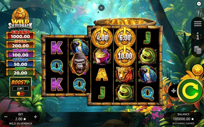 Wild Silverback - główny ekran gry z siatką 3-3-4-4-4